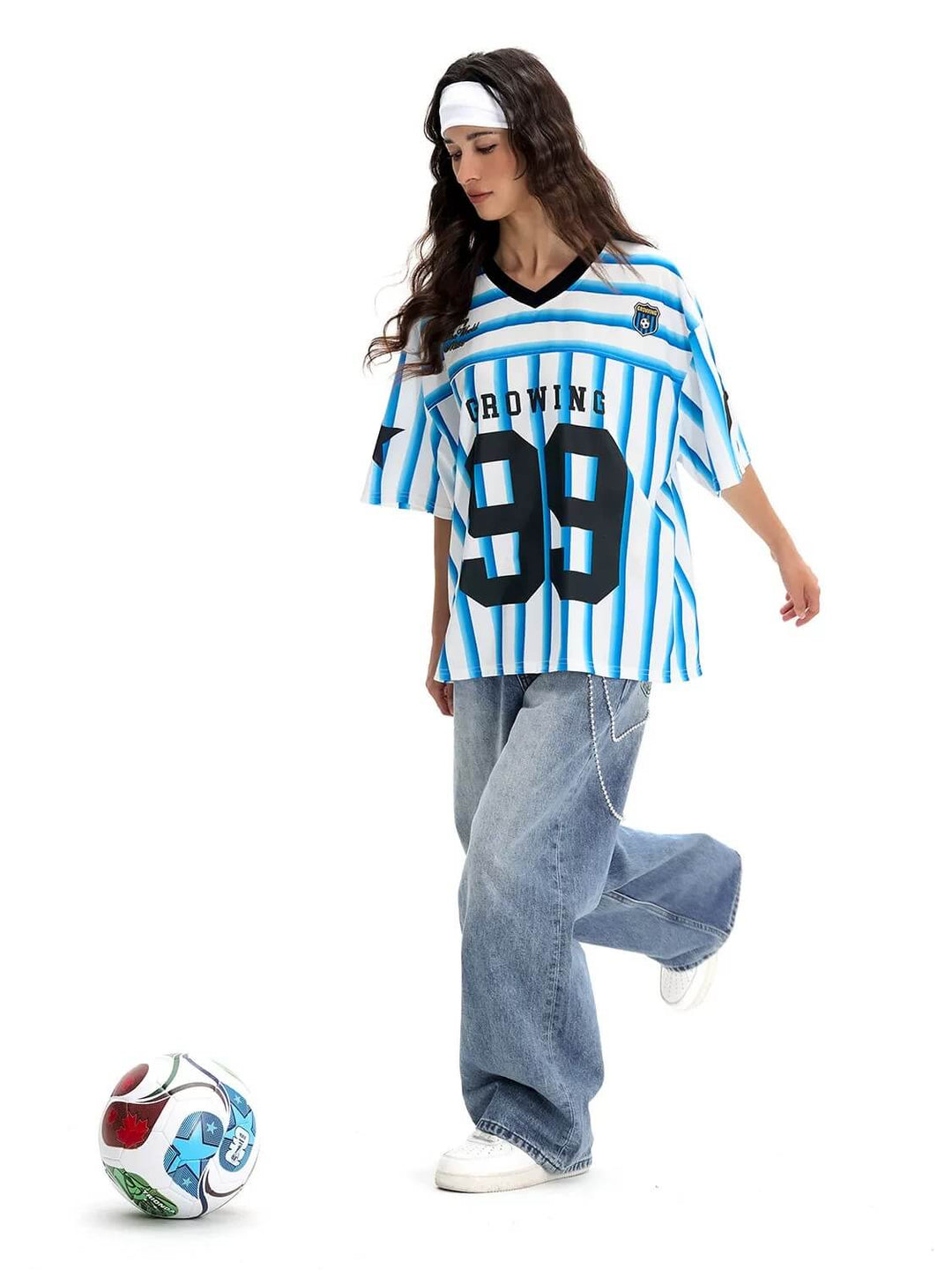 F3F Select Striped Mesh Star Print V Neck Short Sleeve Soccer Jersey | Face 3 Face