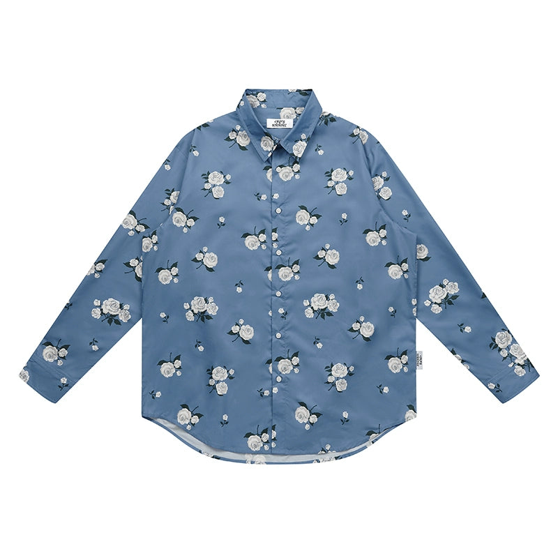 EMPTY REFERENCE Rose Print Blue Long Sleeve Shirt | Face 3 Face