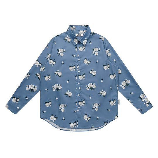 EMPTY REFERENCE Rose Print Blue Long Sleeve Shirt | Face 3 Face