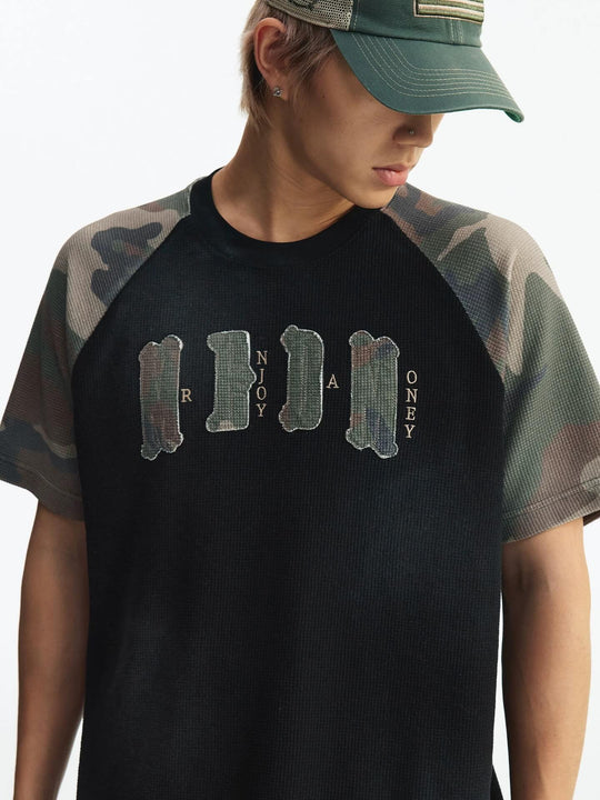 MEDM Camouflage Logo Patch Waffle Raglan Short Sleeve Tee | Face 3 Face