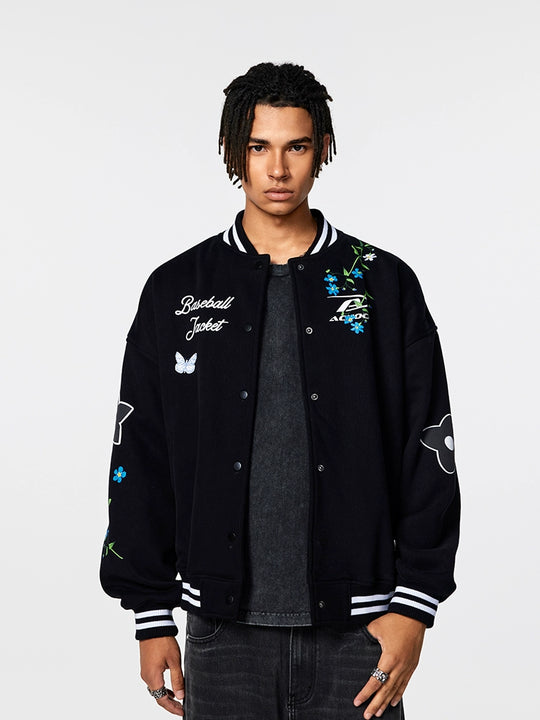 Racer varsity jacket | Achock Floral Foam Printed Varsity Jacket | Face 3 Face