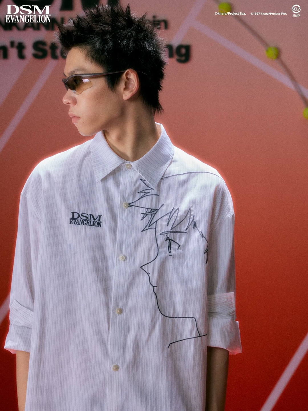 DSM x EVA Shinji Ikari Embroidered Striped Long Sleeve Shirt