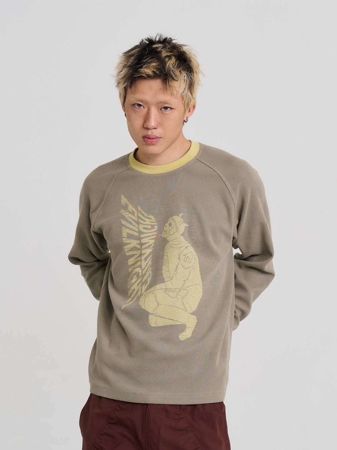 EVILKNIGHT(EK) Graffiti Portrait Print Waffle Long Sleeve Tee | Face 3 Face