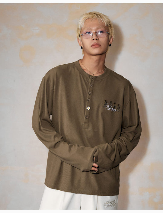 MEDM Flower Button Henley Long Sleeve Tee | Face 3 Face