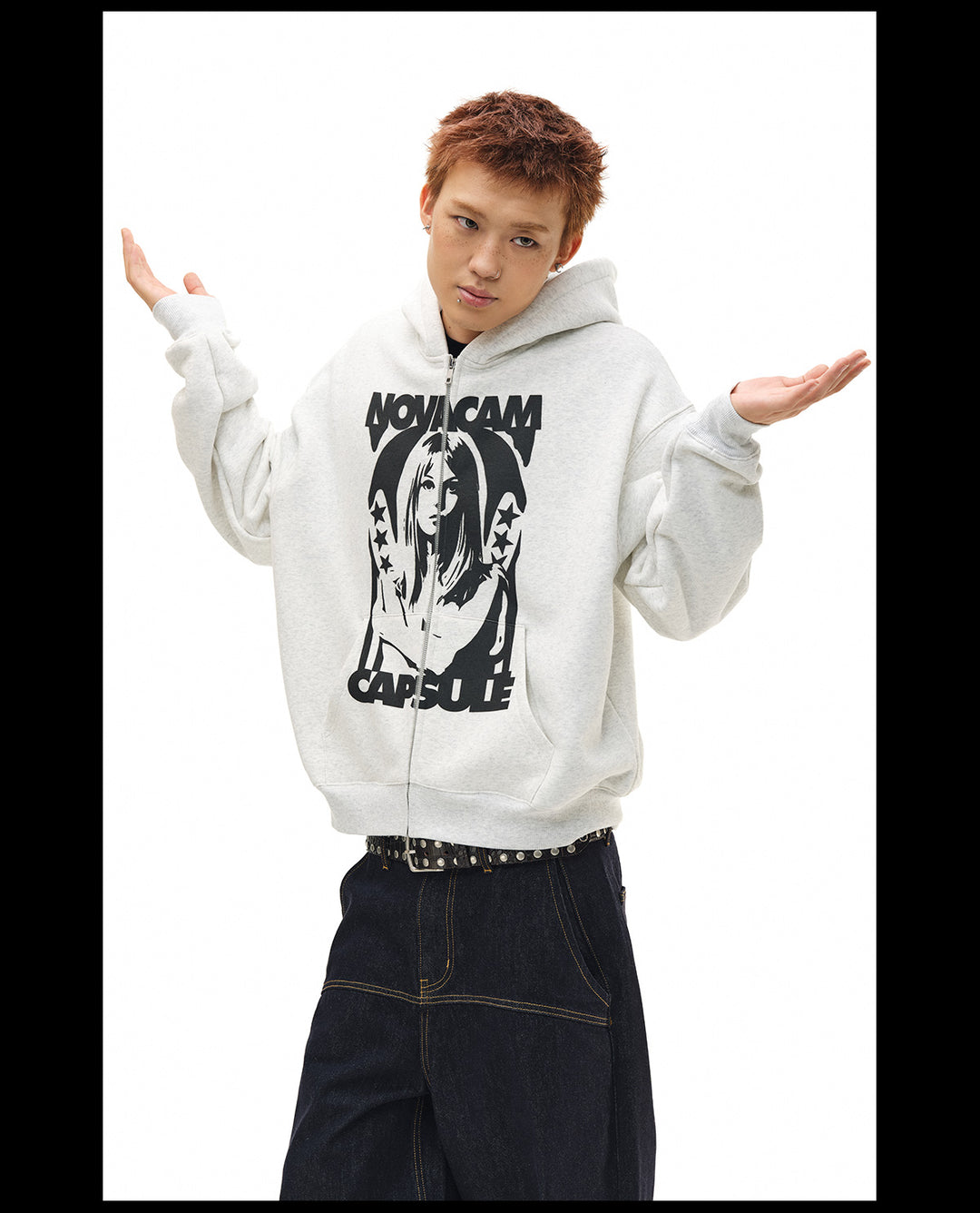 NOVACAM Vintage Print Zip Up Hoodie | Face 3 Face