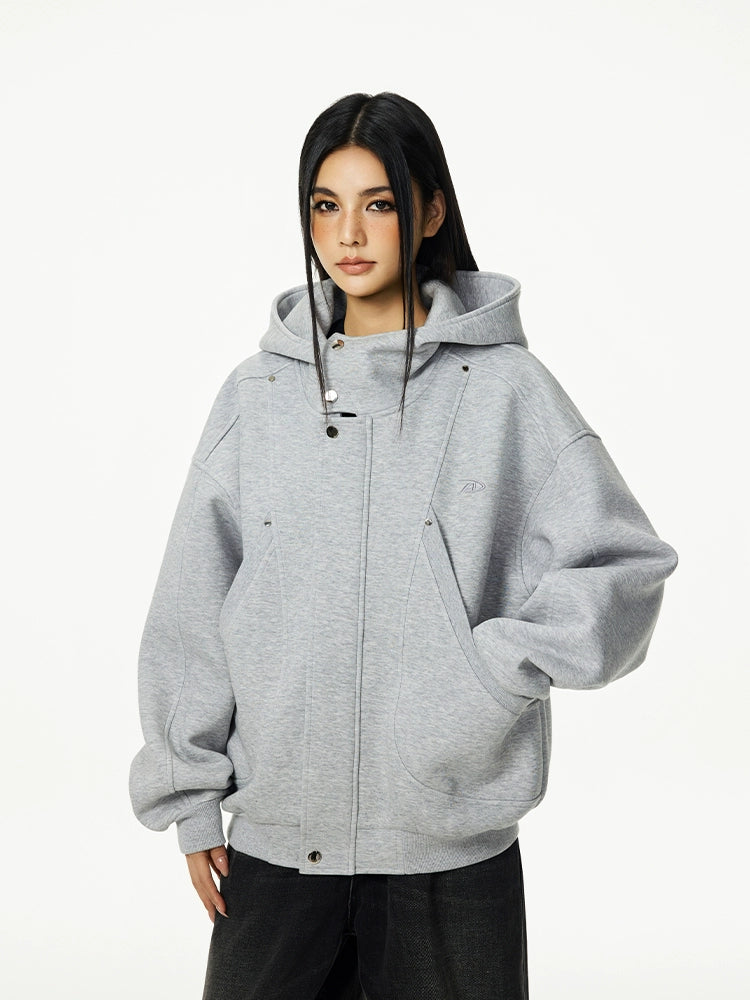 Achock Snap Button Wind Flap Zip Up Hooded Jacket | Face 3 Face
