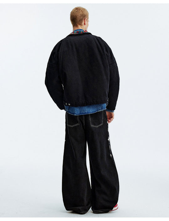 MEDM Ethnic Collar Patch Pocket Quilted Lined Work Jacket | Face 3 Face