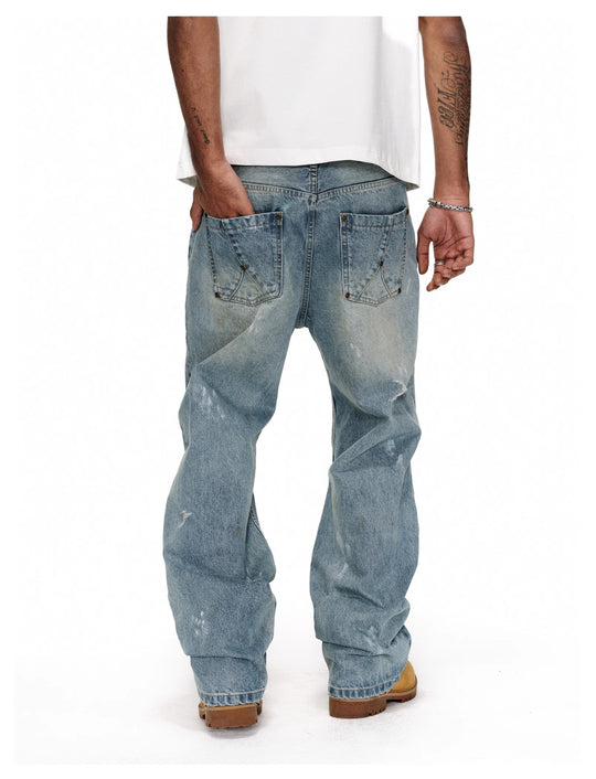 ANTIDOTE Washed Ripped Holes Light Blue Flared Jeans | Face 3 Face