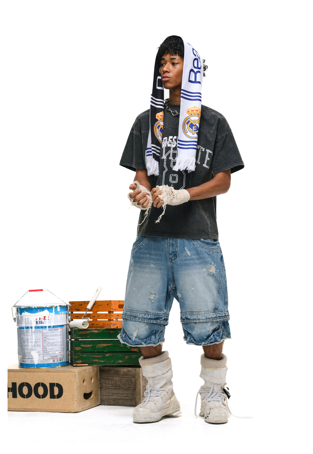 ANTIDOTE Destroyed Double-Layer Washed Denim Shorts | Face 3 Face