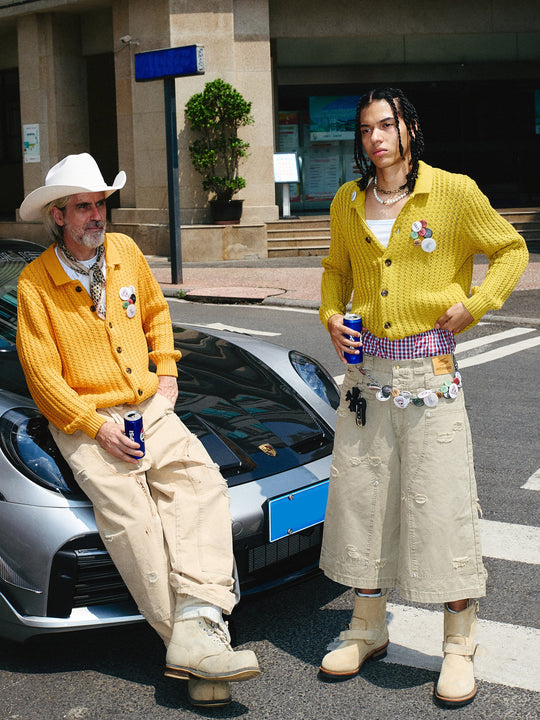 STEEPC Vintage Button Badge Knit Cardigan | Face 3 Face