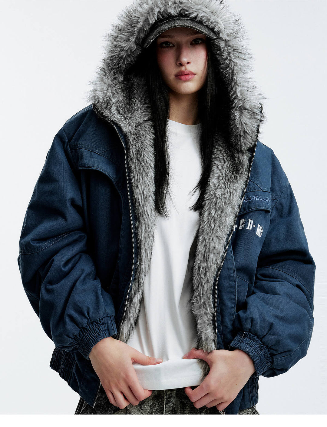 MEDM Fur Lined Washed Work Hooded Jacket | Face 3 Face