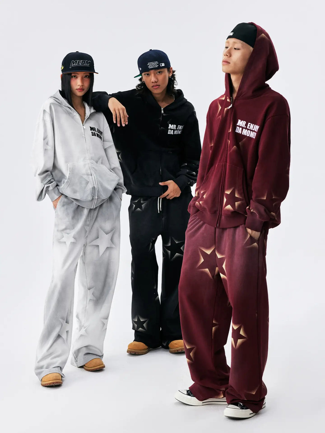 MEDM Washed Star All Over Print Zip Up Hoodie | Face 3 Face