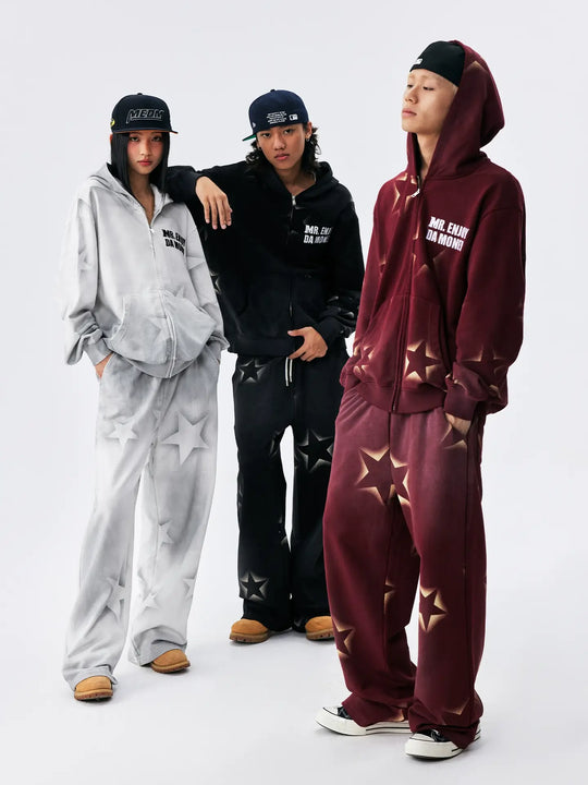 MEDM Washed Star All Over Print Zip Up Hoodie | Face 3 Face