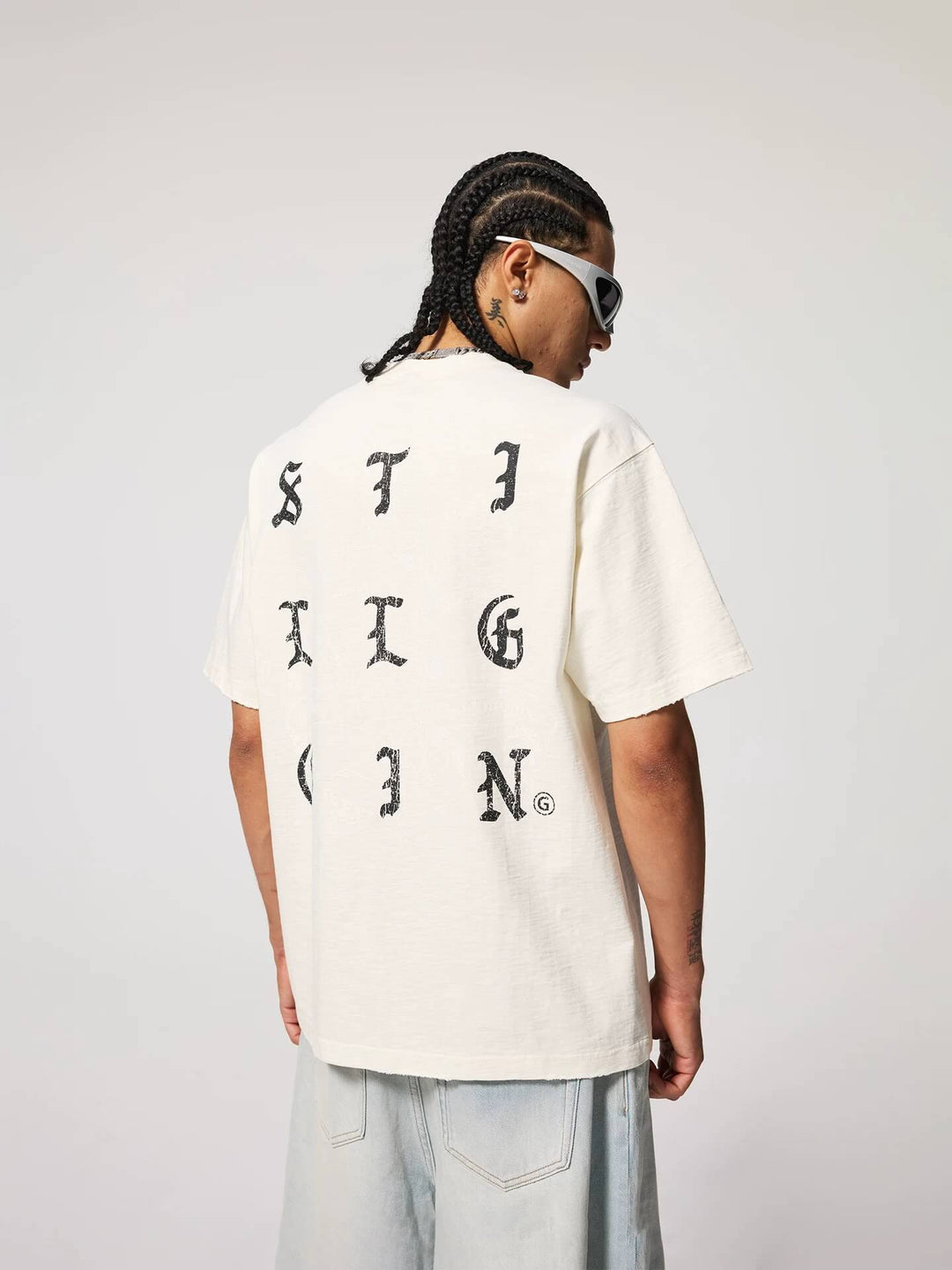 1807 Gothic Letter Angel Vintage Print Heavily Distressed Short Sleeve Tee | Face 3 Face