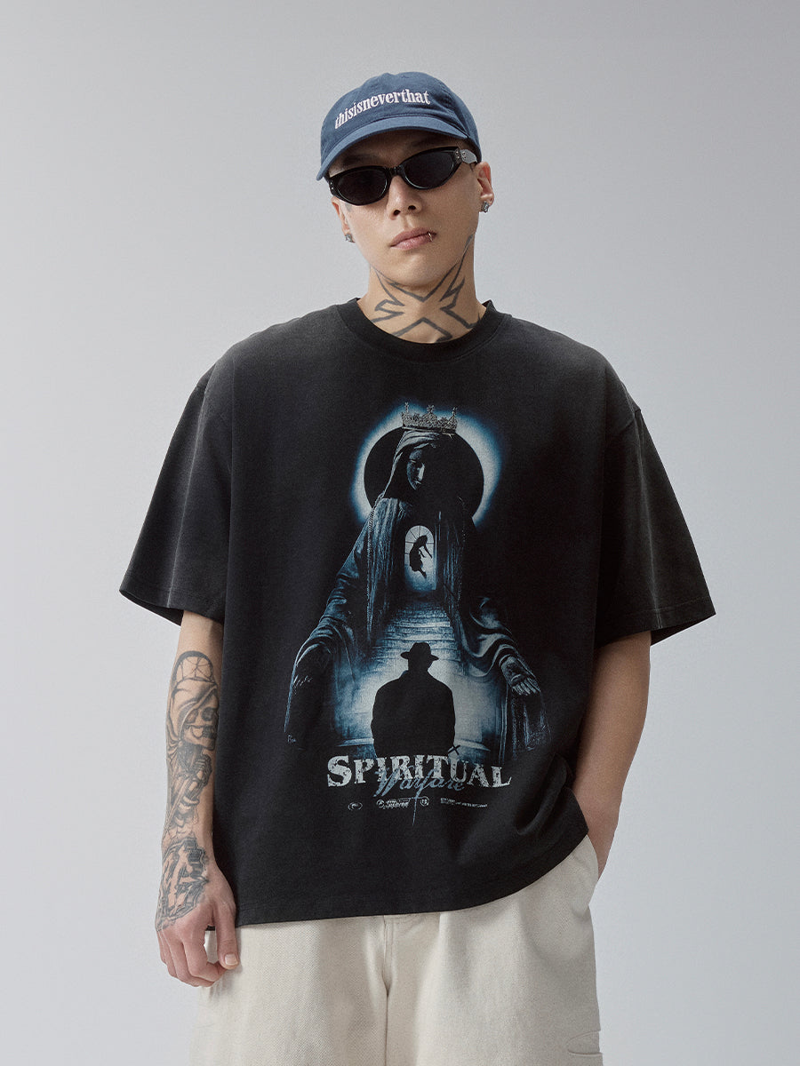 F2CE Washed Vintage "SPIRITUAL WARFARE" Printed Tee | Face 3 Face