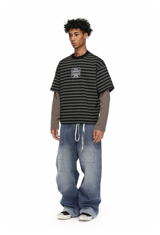 ANTIDOTE Cross Slogan Striped Layered Long Sleeve Tee | Face 3 Face