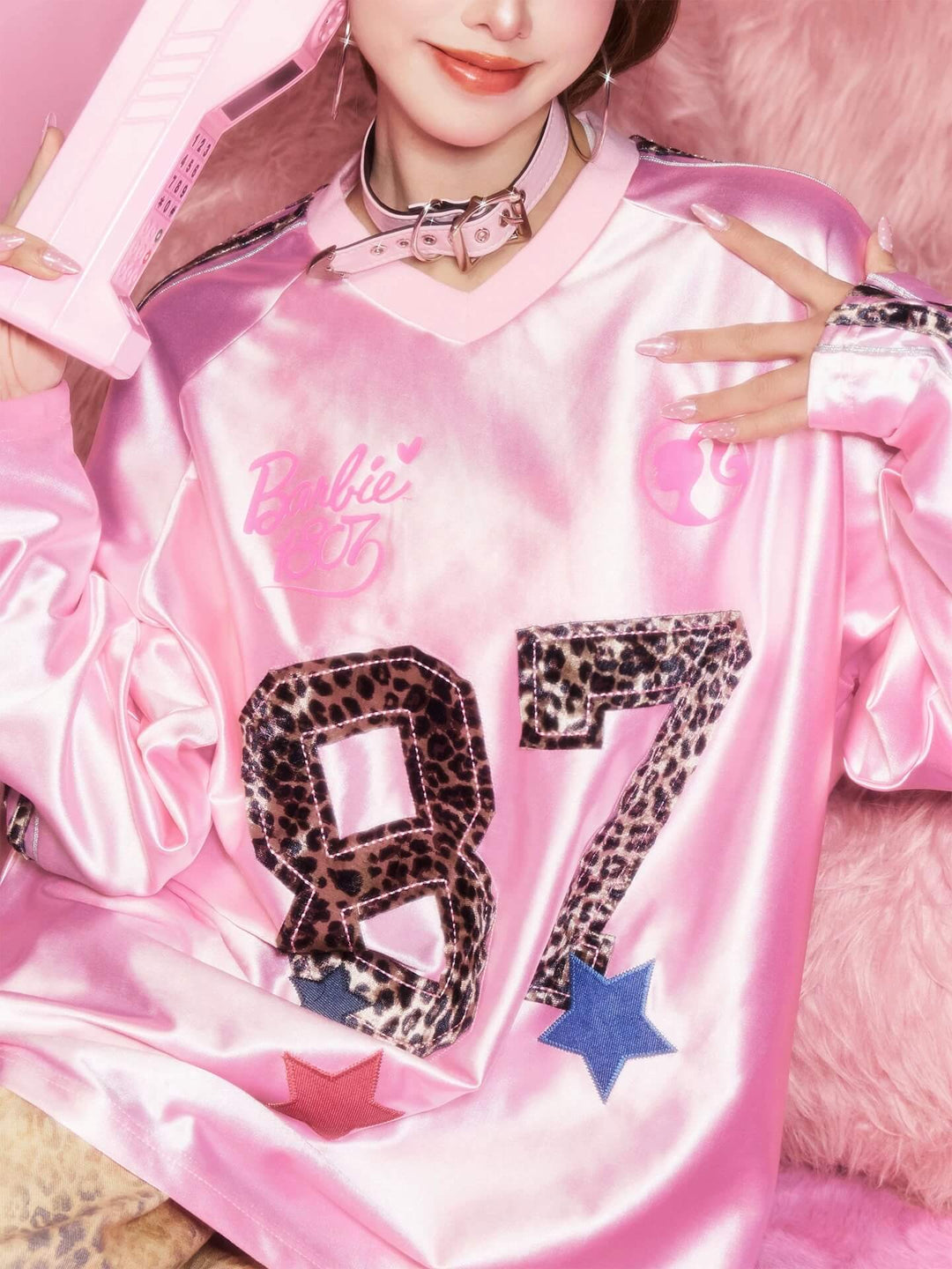 1807 Barbie Leopard Print Patch Long Sleeve Hockey Jersey | Face 3 Face