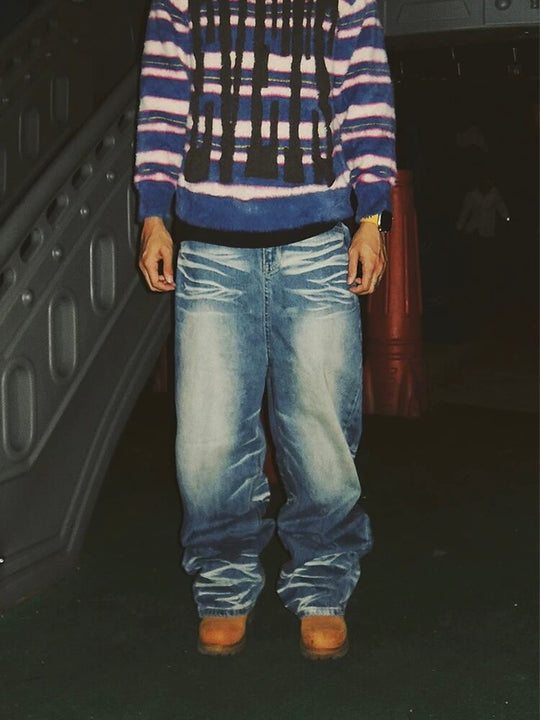 EVETS Dirty Wash Print Baggy Jeans | Face 3 Face