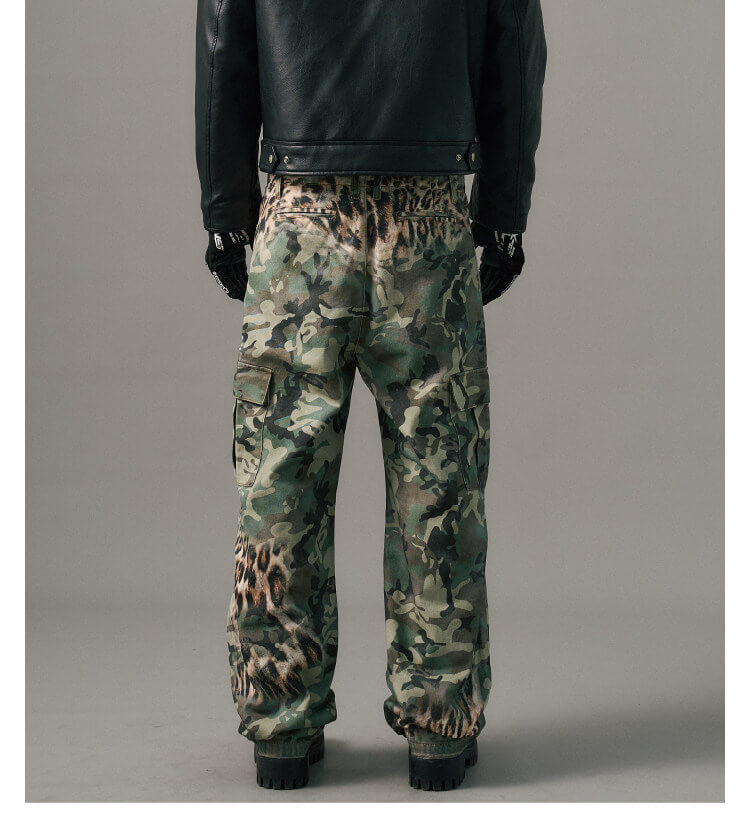 S45 Leopard Camouflage Print Cargo Pants | Face 3 Face