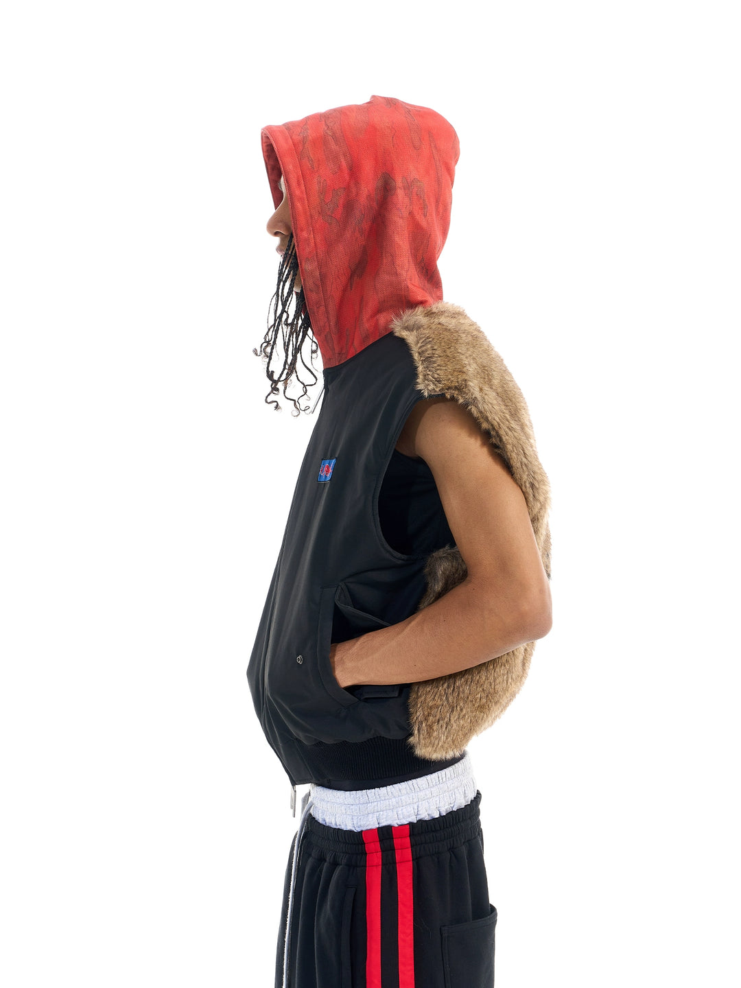 BLIND NO PLAN Patchwork Fur Hooded Vest | Face 3 Face