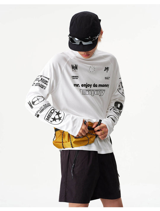 MEDM Multi Logo Print Quick Dry Long Sleeve Sports Tee | Face 3 Face