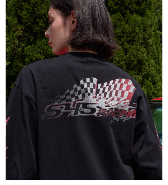 S45 Checkered Flag Flame Print Long Sleeve Tee | Face 3 Face