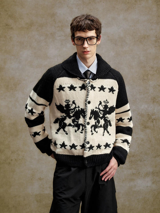 YADcrew Star Horse Angel Jacquard Knit Cowichan Cardigan | Face 3 Face