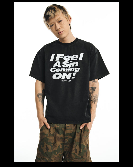 NOVACAM Vintage Letter Washed Black Stitch Tee | Face 3 Face