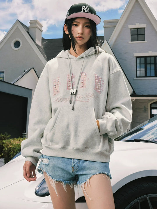 MEDM M Buckled Drawstring Pearl Logo Embroidered Hoodie | Face 3 Face