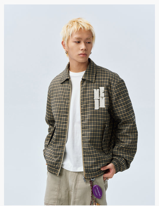 MEDM Plaid Quilted-Lined Leather Patch Track Jacket | Face 3 Face