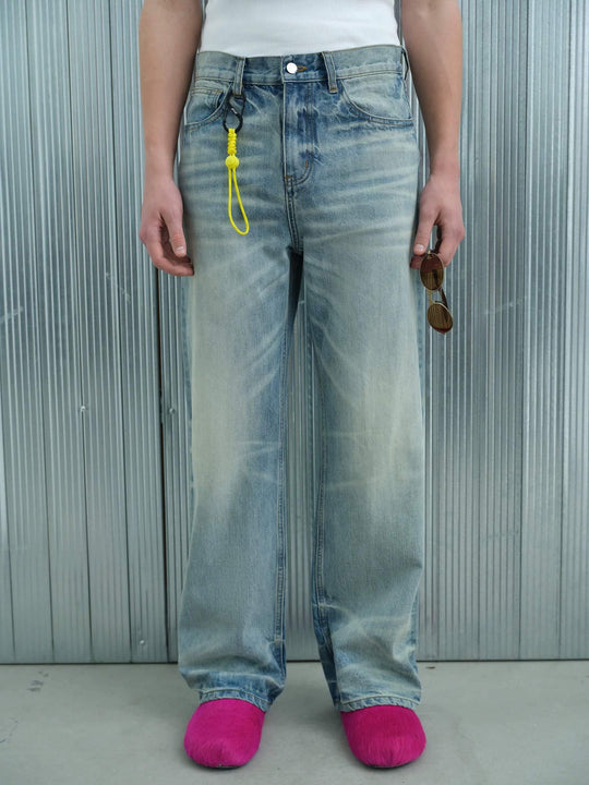 S45 Vintage Whisker Wash Distressed Slub Denim Jeans