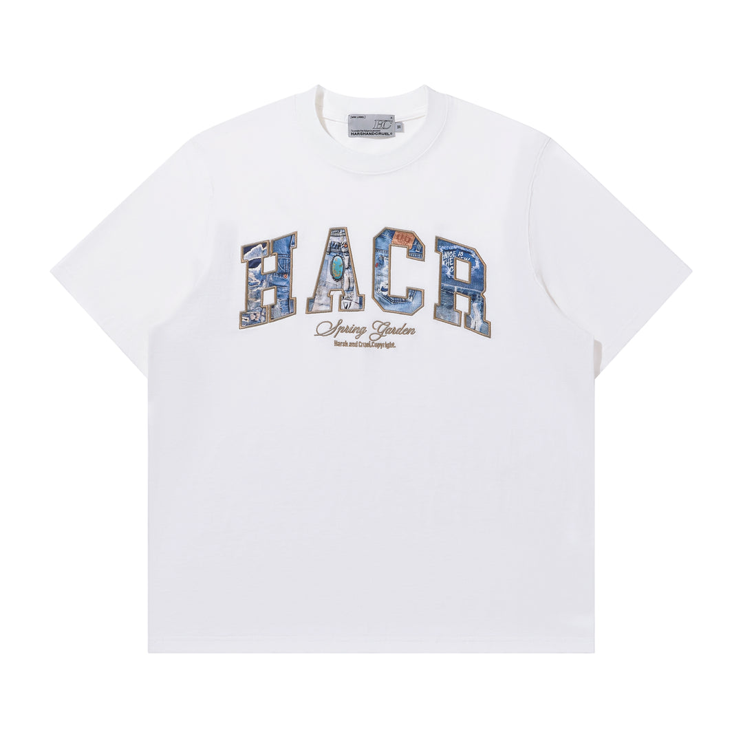 Harsh and Cruel HACR Turquoise Denim Patch Embroidered Tee | Face 3 Face