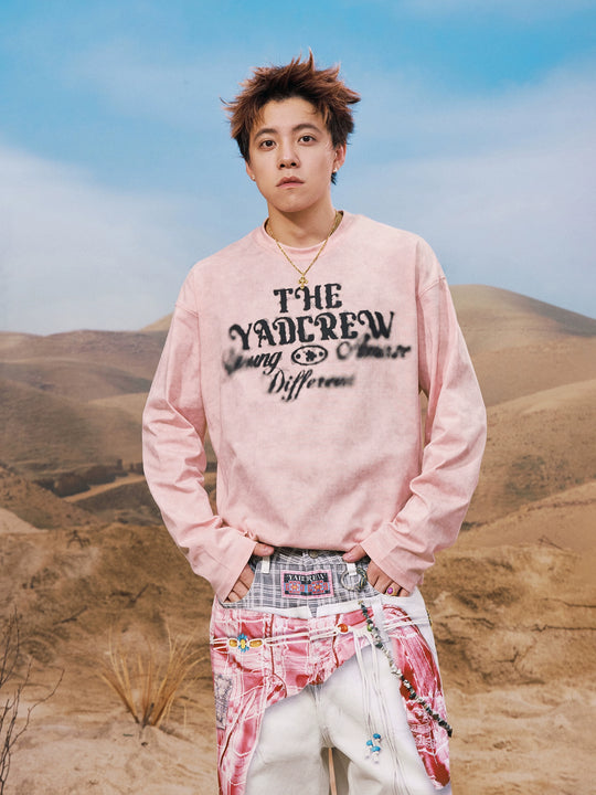 YADcrew Washed Ink Dyed Print Long Sleeve Tee | Face 3 Face