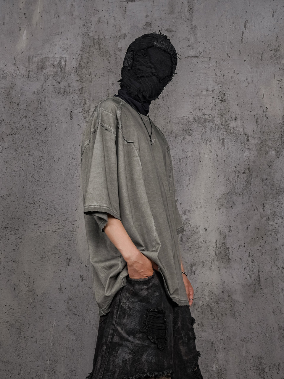 UNDERWATER Gray Sand-Washed Faded Deconstructed Tee | Face 3 Face