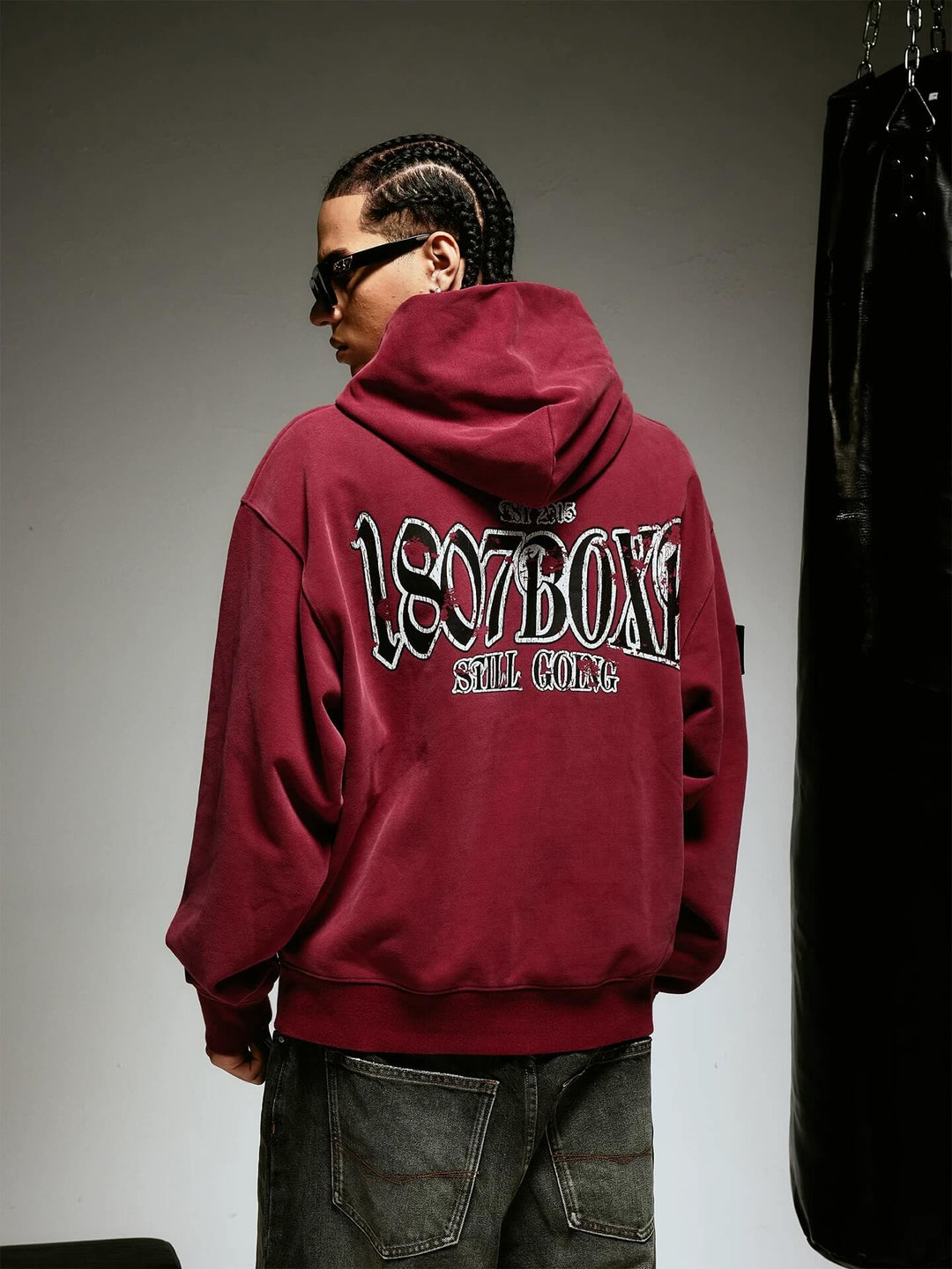 1807 BOXE Vintage Printed Washed Hoodie | Face 3 Face