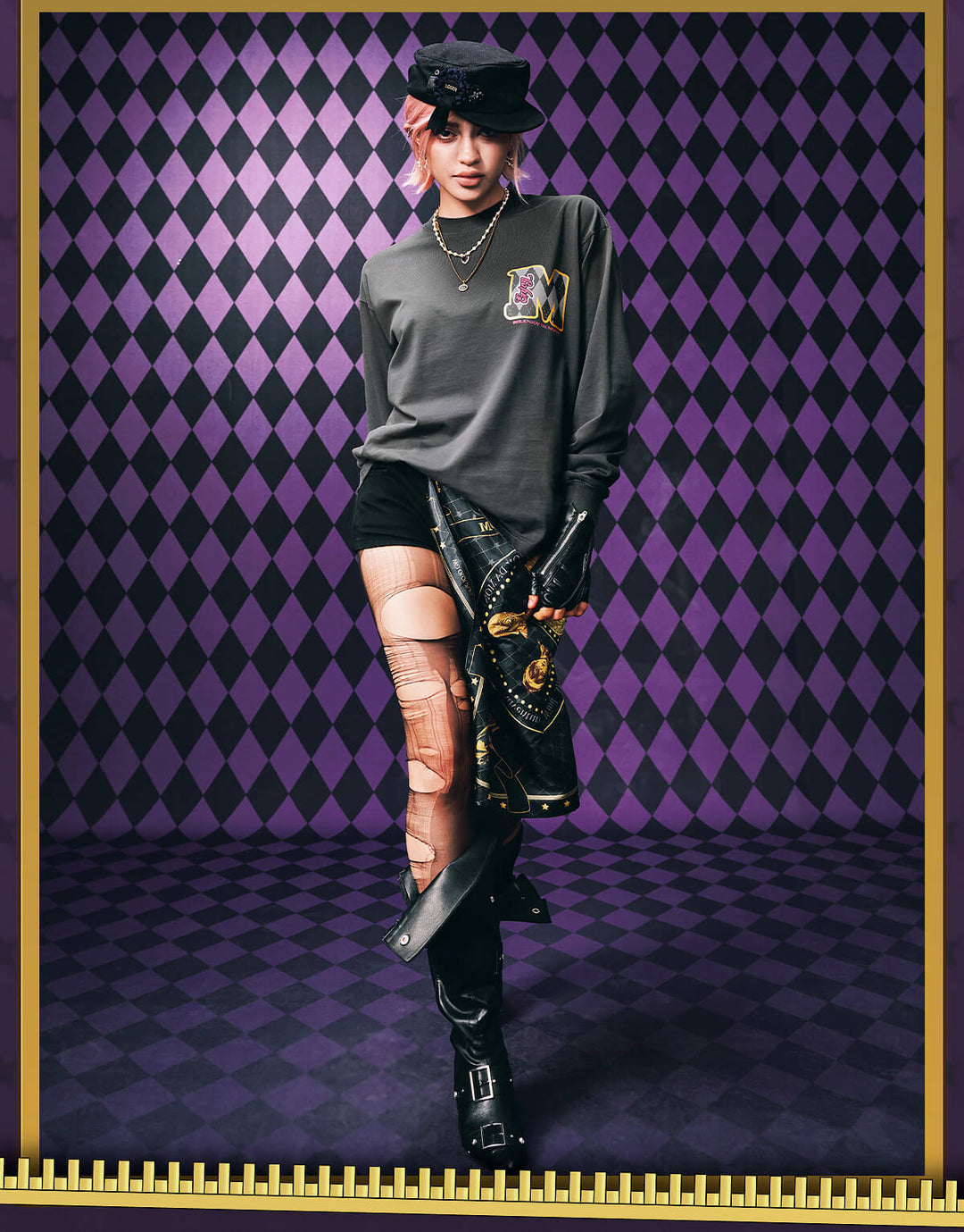 MEDM × JOJO Washed Distressed Character Print Long Sleeve Tee | Face 3 Face