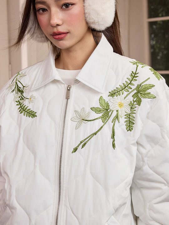 Harsh and Cruel Floral Wreath Embroidery Puffer Quilted Jacket | Face 3 Face