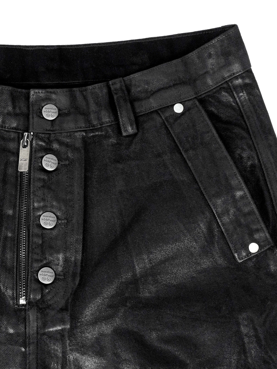 ANTIDOTE Wax Finish Studded Distressed Double Knee Denim Pants | Face 3 Face