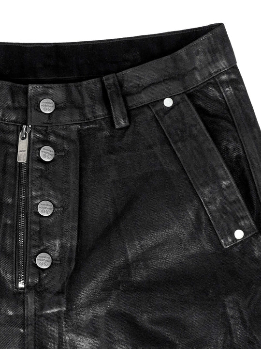 ANTIDOTE Wax Finish Studded Distressed Double Knee Denim Pants | Face 3 Face