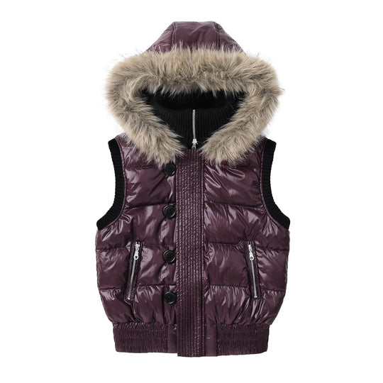 Night Lab Faux Fur Trim Hooded Down Vest | Face 3 Face