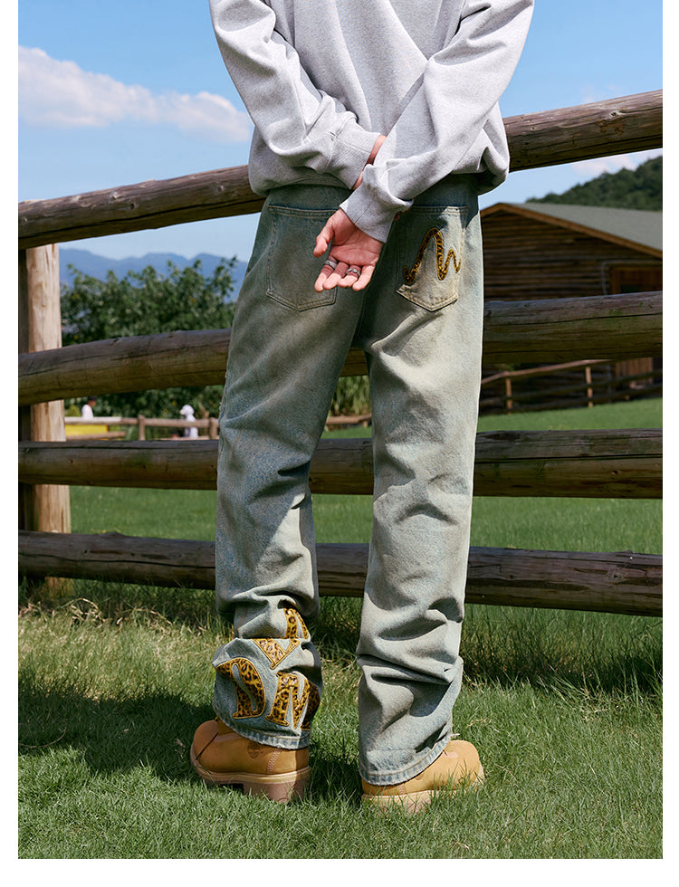 MEDM Leather Patchwork Washed Ripped Jeans | Face 3 Face