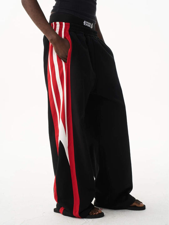 EXITMODE BY BLIND NO PLAN Double Waist Color Block Stripe Baggy Sweatpants | Face 3 Face