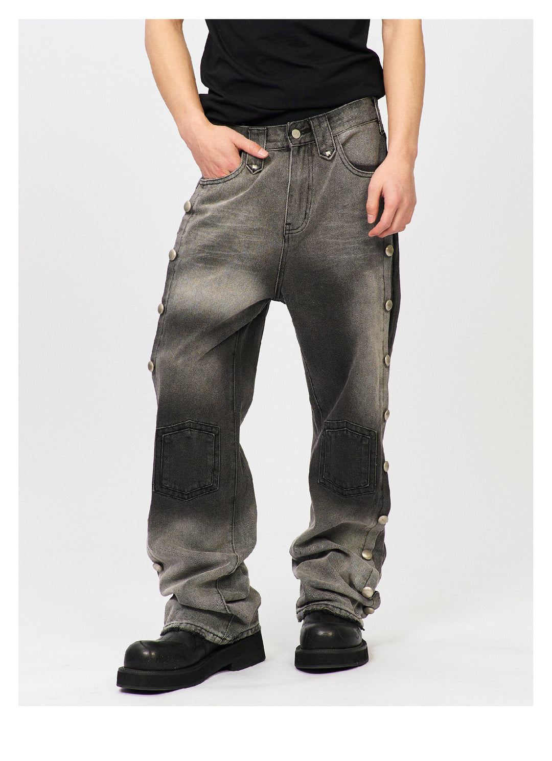 S45 Gradient Washed Metal Button Jeans | Face 3 Face