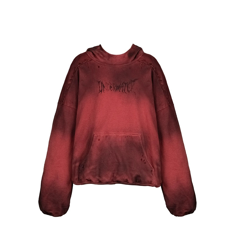 UNDERWATER Ashes Red Dirty Dye Old Deconstructed Destruction Hoodie | Face 3 Face