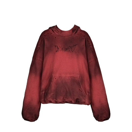 UNDERWATER Ashes Red Dirty Dye Old Deconstructed Destruction Hoodie | Face 3 Face