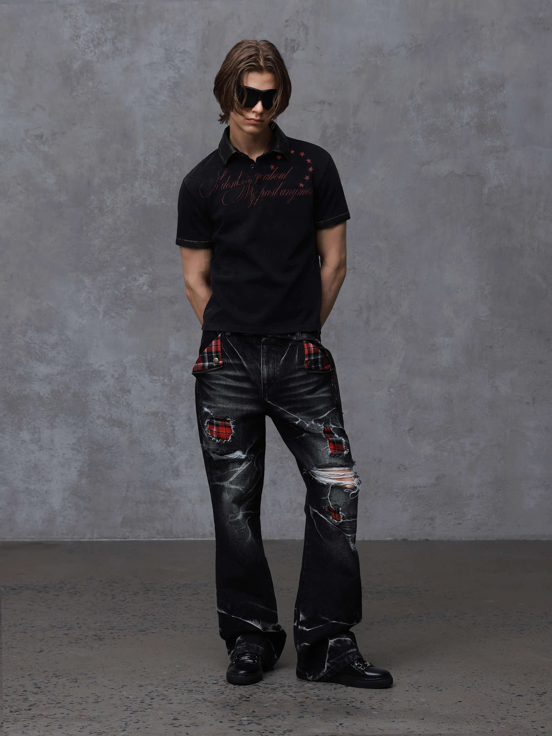 ANTIDOTE Washed Leather Collar Short Sleeve Polo