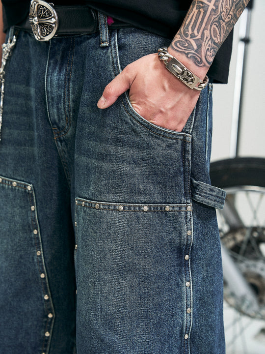 RUSURE Crash Studded Double Knee Denim Shorts | Face 3 Face