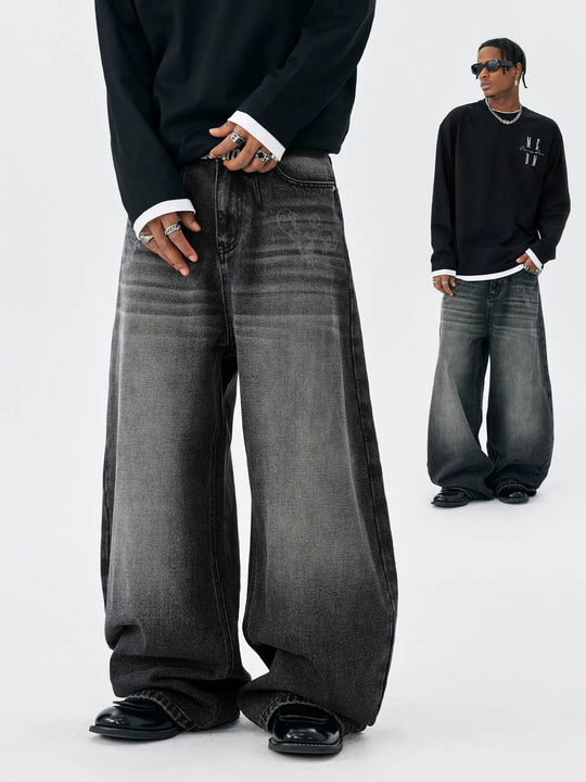 MEDM Flower Vine Laser Burnout Washed Machete Jeans | Face 3 Face