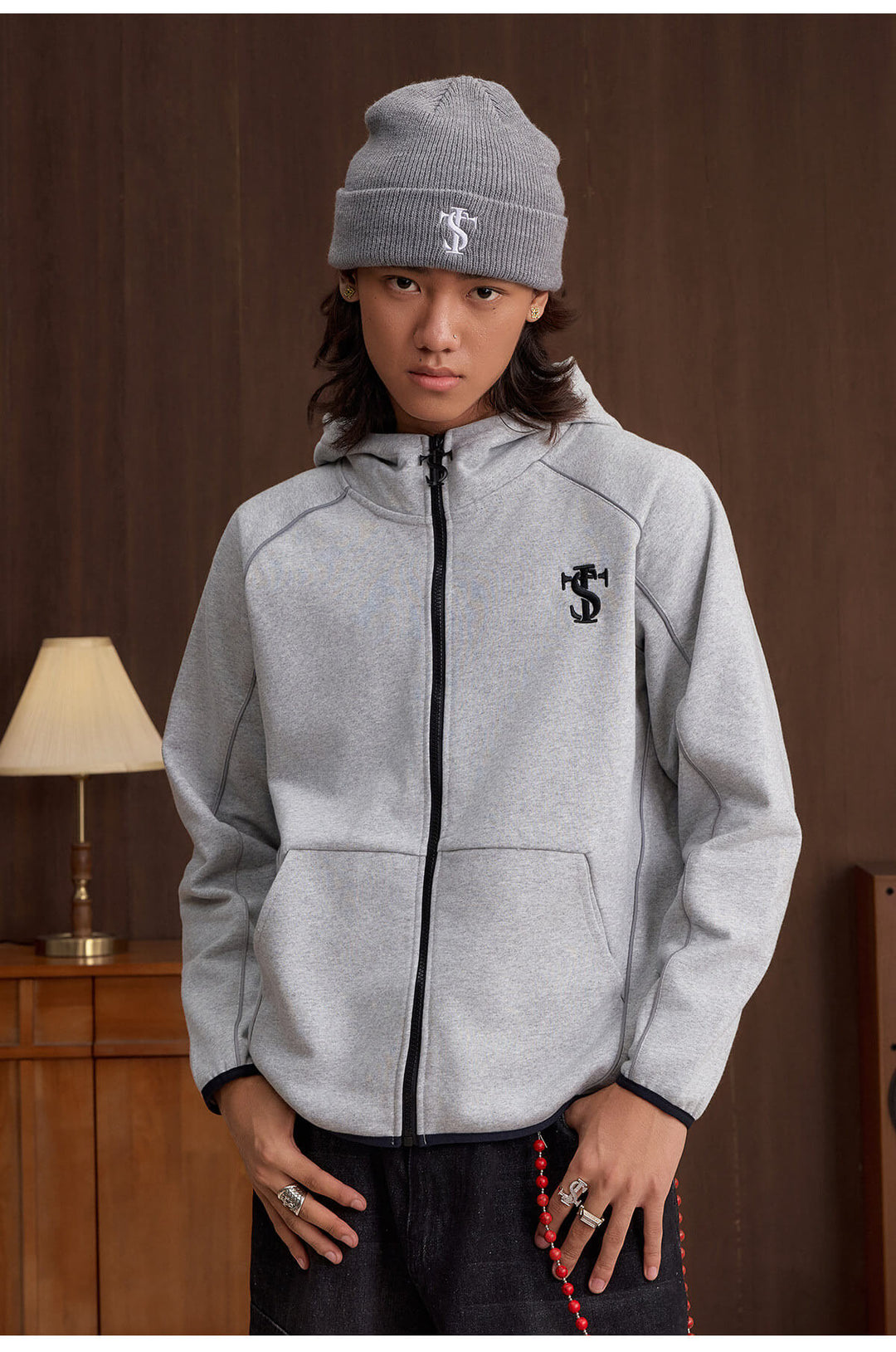 Small Town Kid Reflective Accent Line Zip Up Hoodie | Face 3 Face