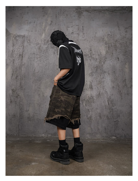 UNDERWATER Black and White Deconstructed Patchwork Embroidered Jersey Tee | Face 3 Face